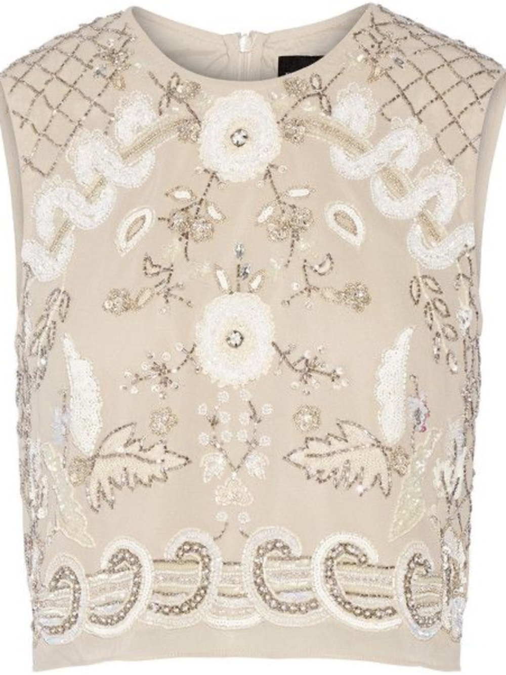 Needle & Thread Beige Embellished Floral Beaded Top